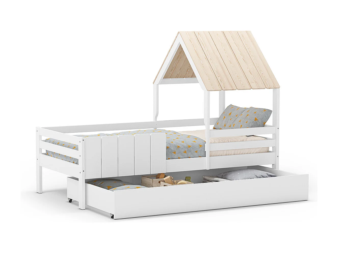 Lit cabane pour enfant coloris blanc, couchage 90 x 190 cm - Longueur 201 x Profondeur 114 x Hauteur 151 cm