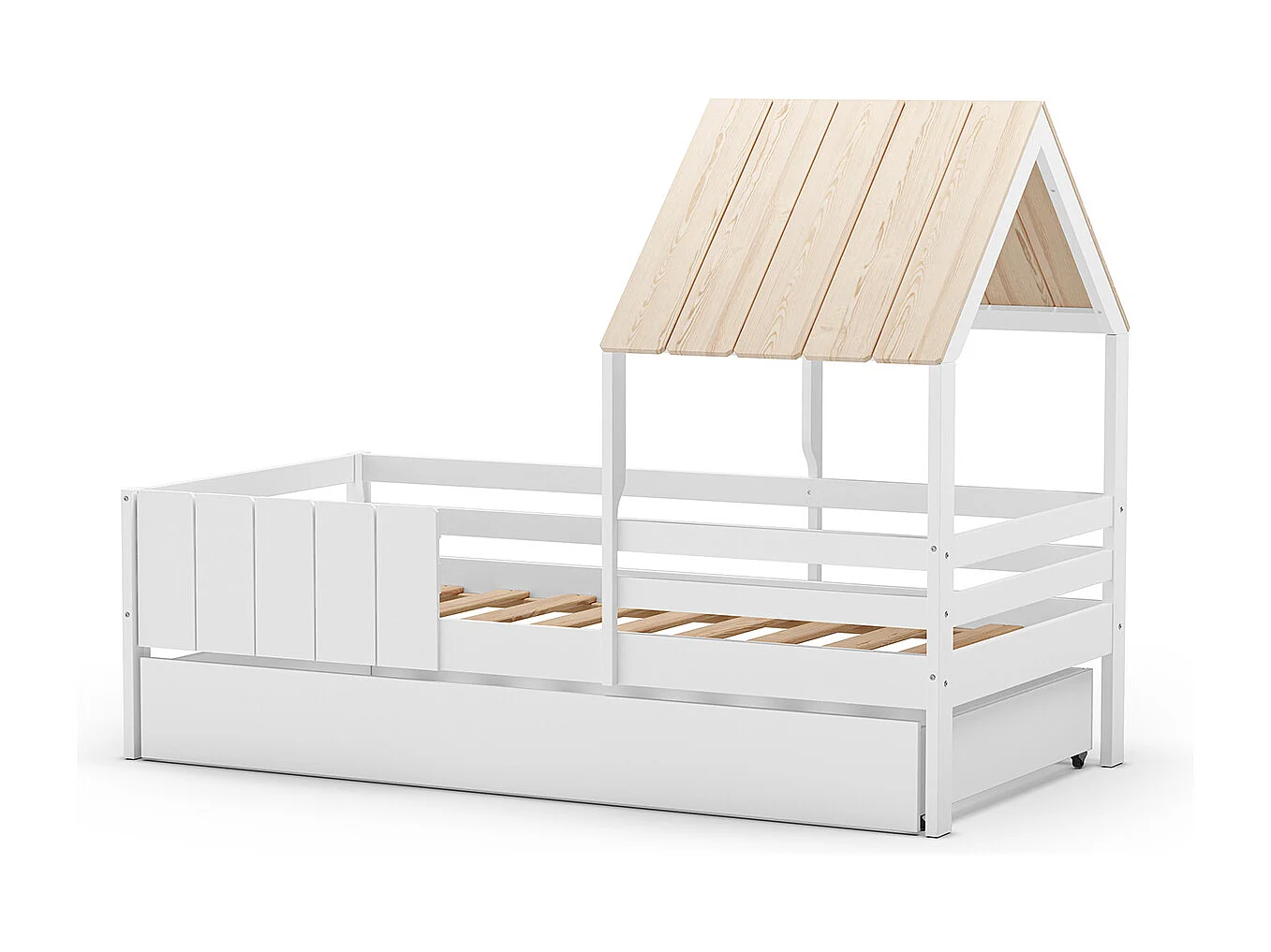 Lit cabane pour enfant coloris blanc, couchage 90 x 190 cm - Longueur 201 x Profondeur 114 x Hauteur 151 cm
