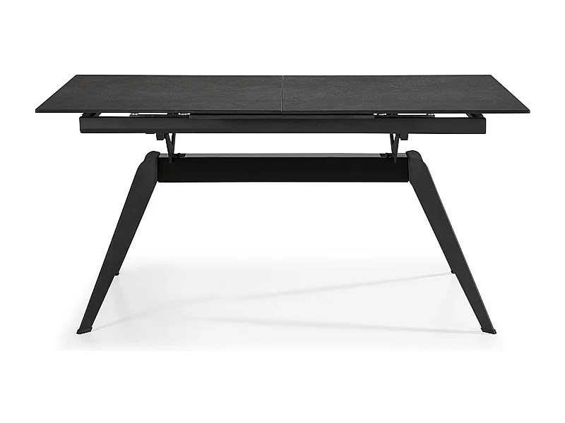 Table à manger, table de repas extensible en céramique coloris noir, pieds en métal noir - Longueur 160-220 x Profondeur 90 x Hauteur 76 cm