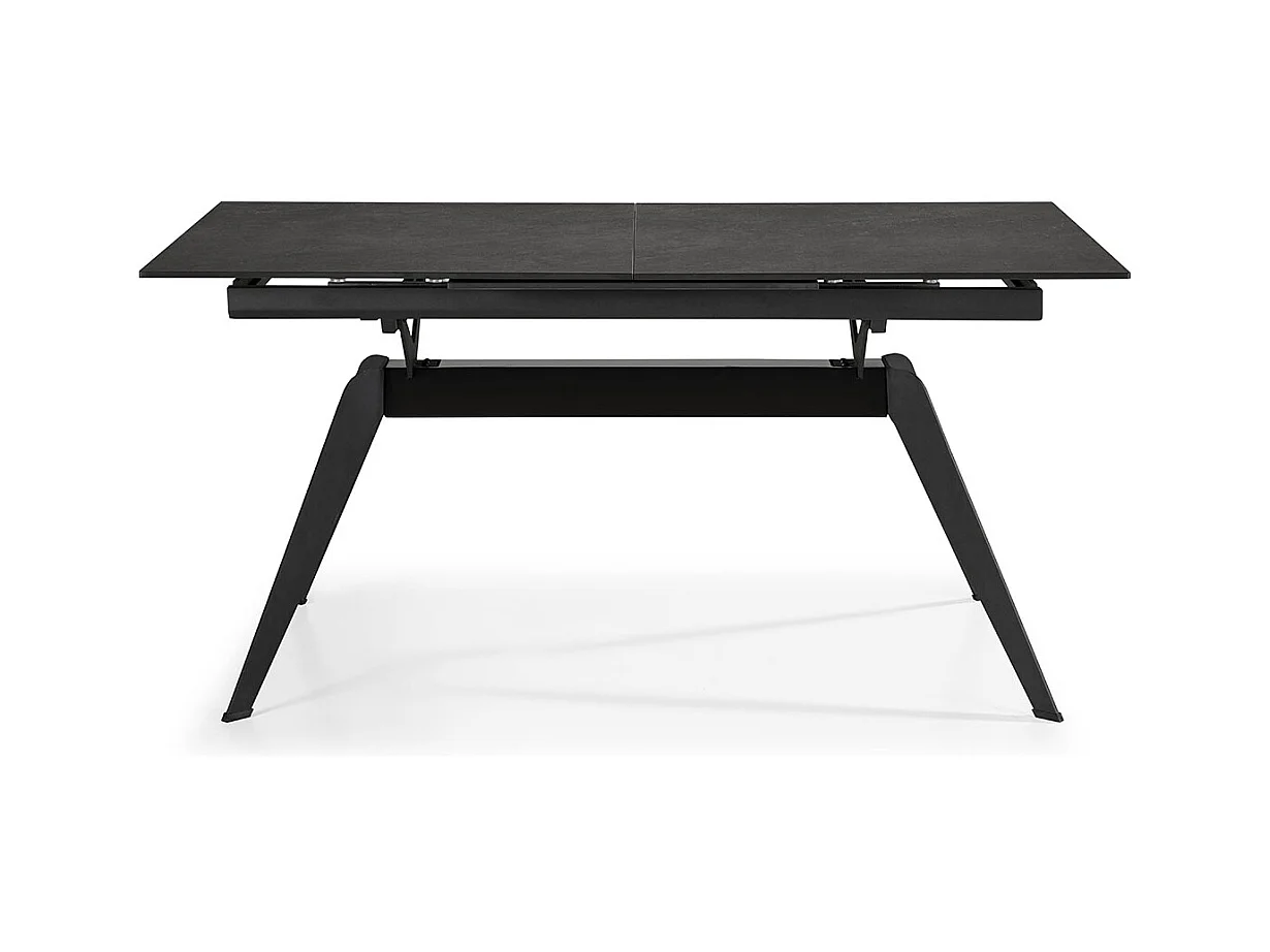 Table à manger, table de repas extensible en céramique coloris noir, pieds en métal noir - Longueur 160-220 x Profondeur 90 x Hauteur 76 cm