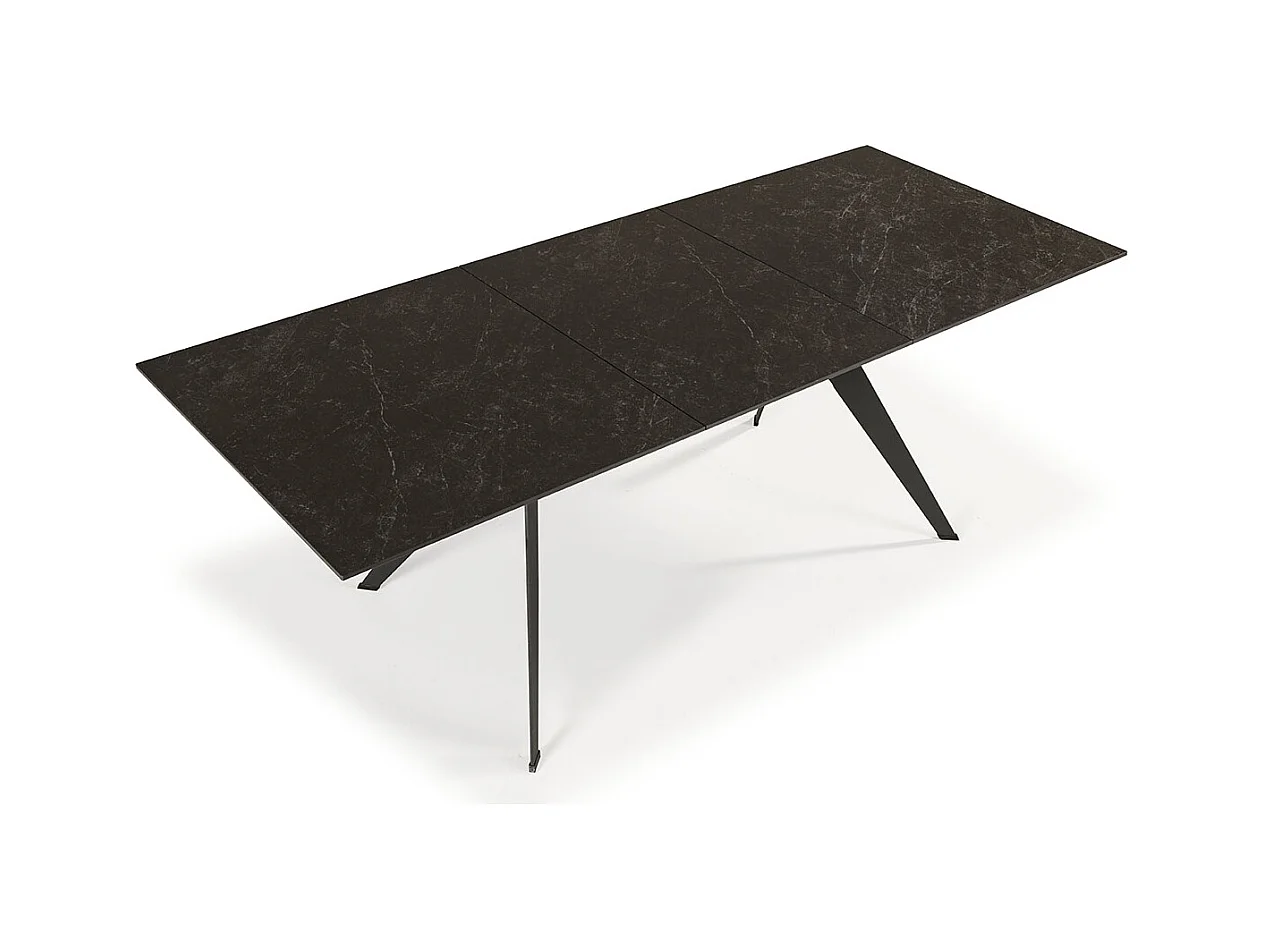Table à manger, table de repas extensible en céramique coloris noir, pieds en métal noir - Longueur 160-220 x Profondeur 90 x Hauteur 76 cm
