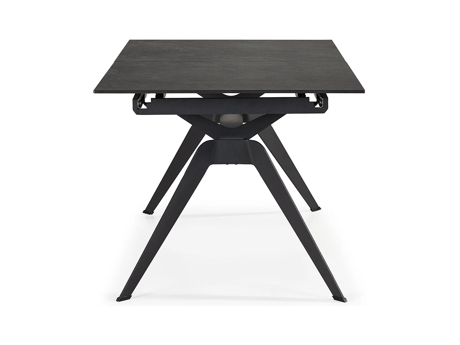Table à manger, table de repas extensible en céramique coloris noir, pieds en métal noir - Longueur 160-220 x Profondeur 90 x Hauteur 76 cm