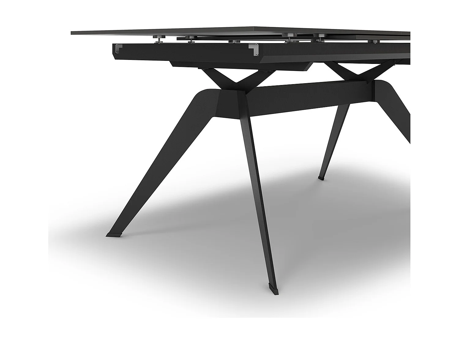 Table à manger, table de repas extensible en céramique coloris noir, pieds en métal noir - Longueur 160-220 x Profondeur 90 x Hauteur 76 cm