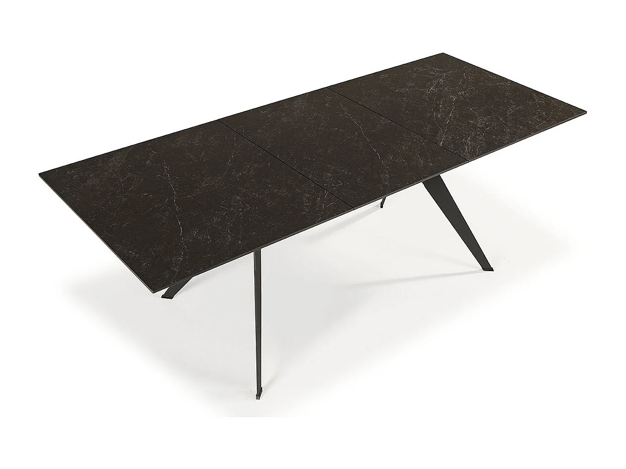 Table à manger, table de repas extensible en céramique coloris noir, pieds en métal noir - Longueur 160-220 x Profondeur 90 x Hauteur 76 cm