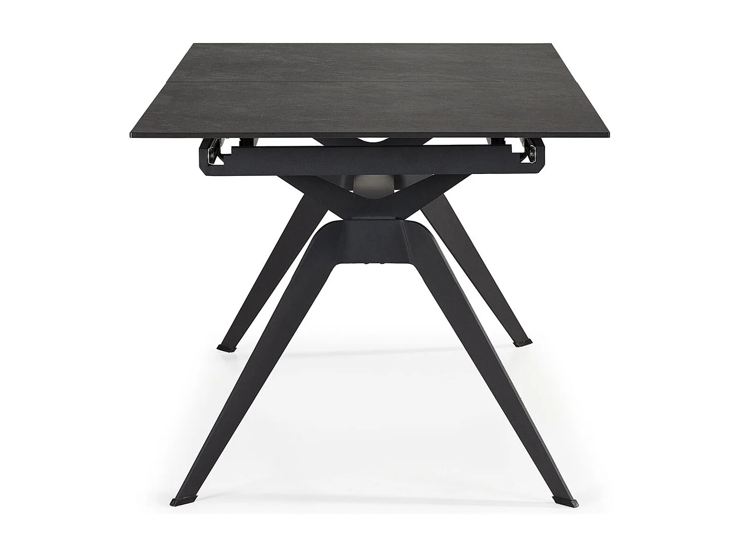 Table à manger, table de repas extensible en céramique coloris noir, pieds en métal noir - Longueur 160-220 x Profondeur 90 x Hauteur 76 cm