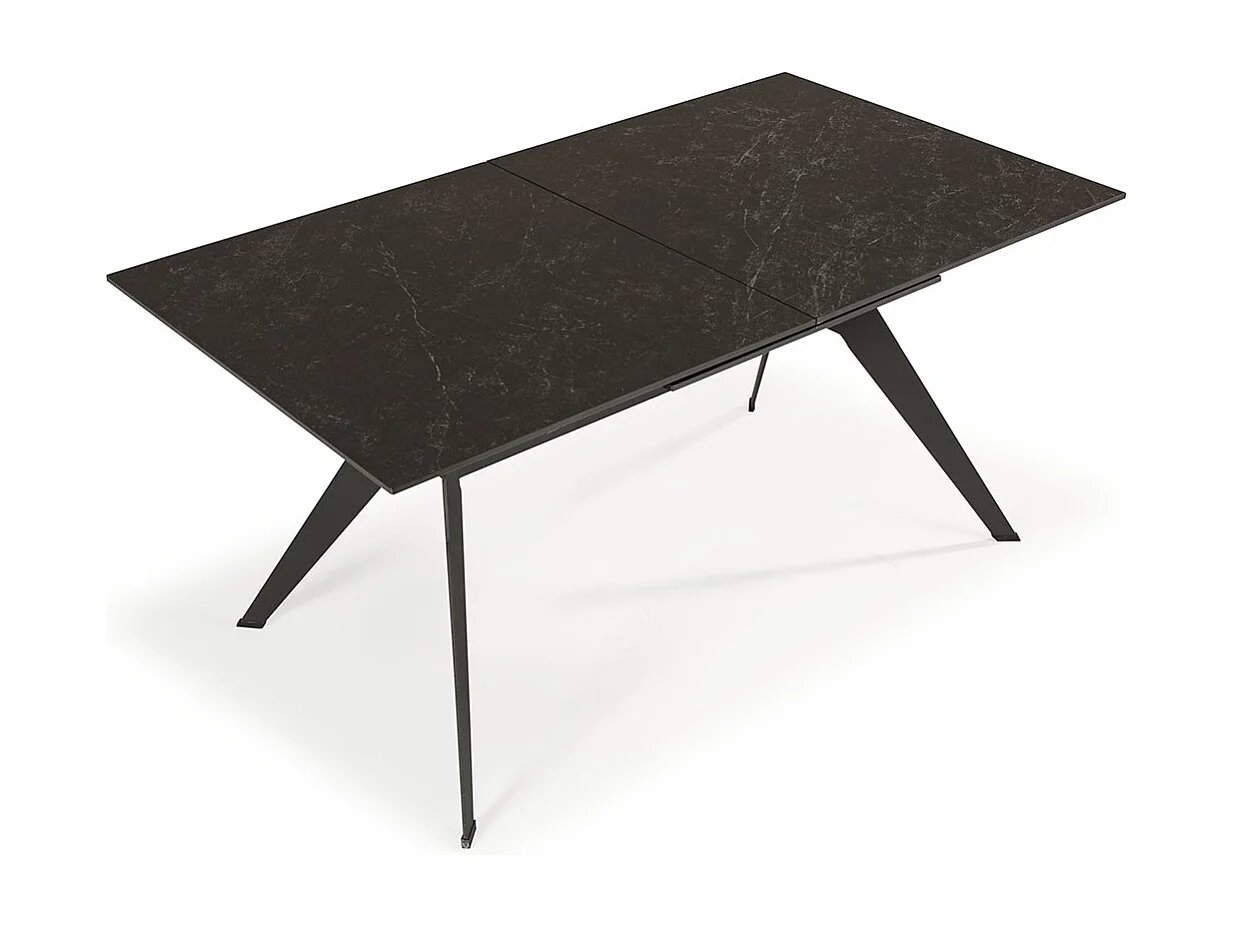 Table à manger, table de repas extensible en céramique coloris noir, pieds en métal noir - Longueur 160-220 x Profondeur 90 x Hauteur 76 cm