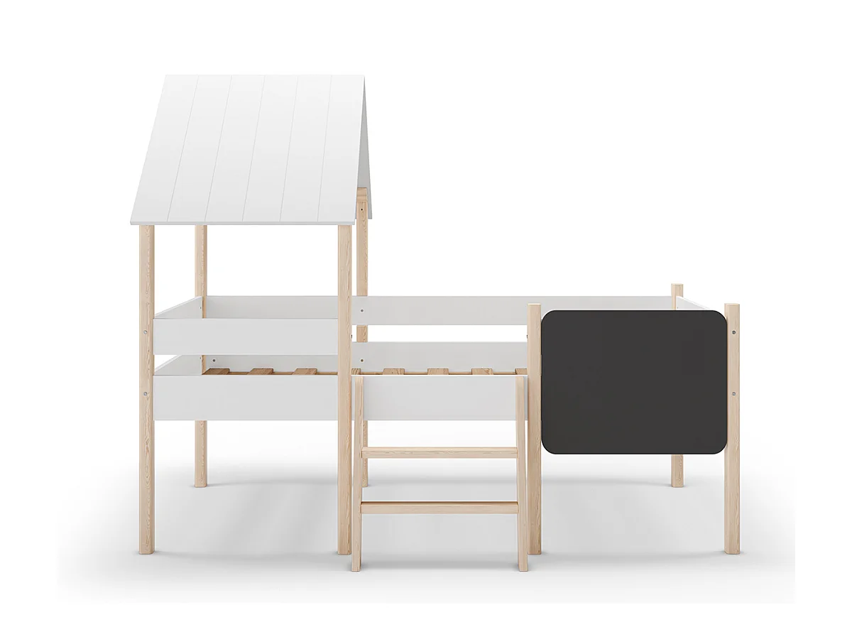 Lit cabane pour enfant en bois coloris blanc, couchage 90 x 190 cm - Longueur 203 x Profondeur 123 x Hauteur 164 cm