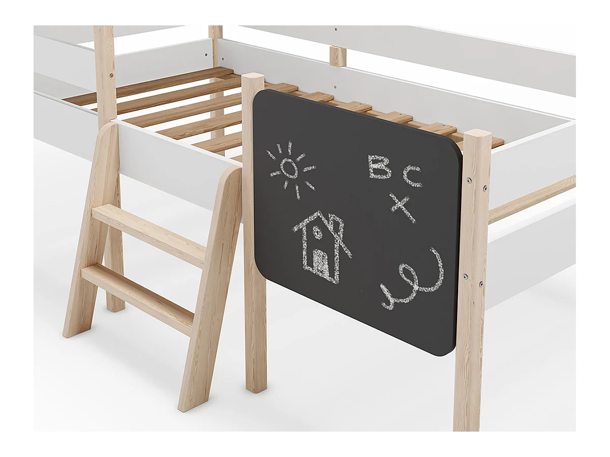 Lit cabane pour enfant en bois coloris blanc, couchage 90 x 190 cm - Longueur 203 x Profondeur 123 x Hauteur 164 cm