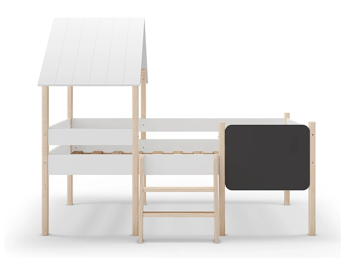 Lit cabane pour enfant en bois coloris blanc, couchage 90 x 190 cm - Longueur 203 x Profondeur 123 x Hauteur 164 cm