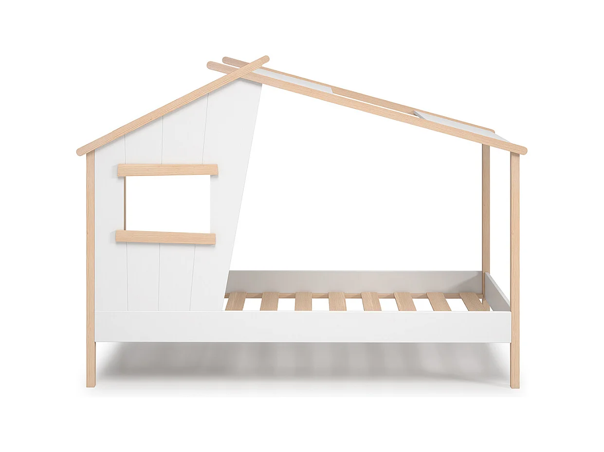 Lit cabane pour enfant en bois coloris blanc, couchage 90 x 190 cm - Longueur 215 x Profondeur 103 x Hauteur 158 cm