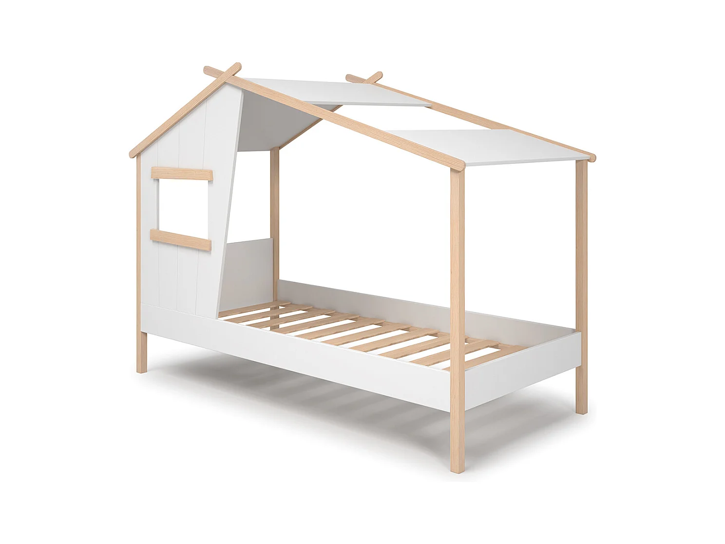 Lit cabane pour enfant en bois coloris blanc, couchage 90 x 190 cm - Longueur 215 x Profondeur 103 x Hauteur 158 cm