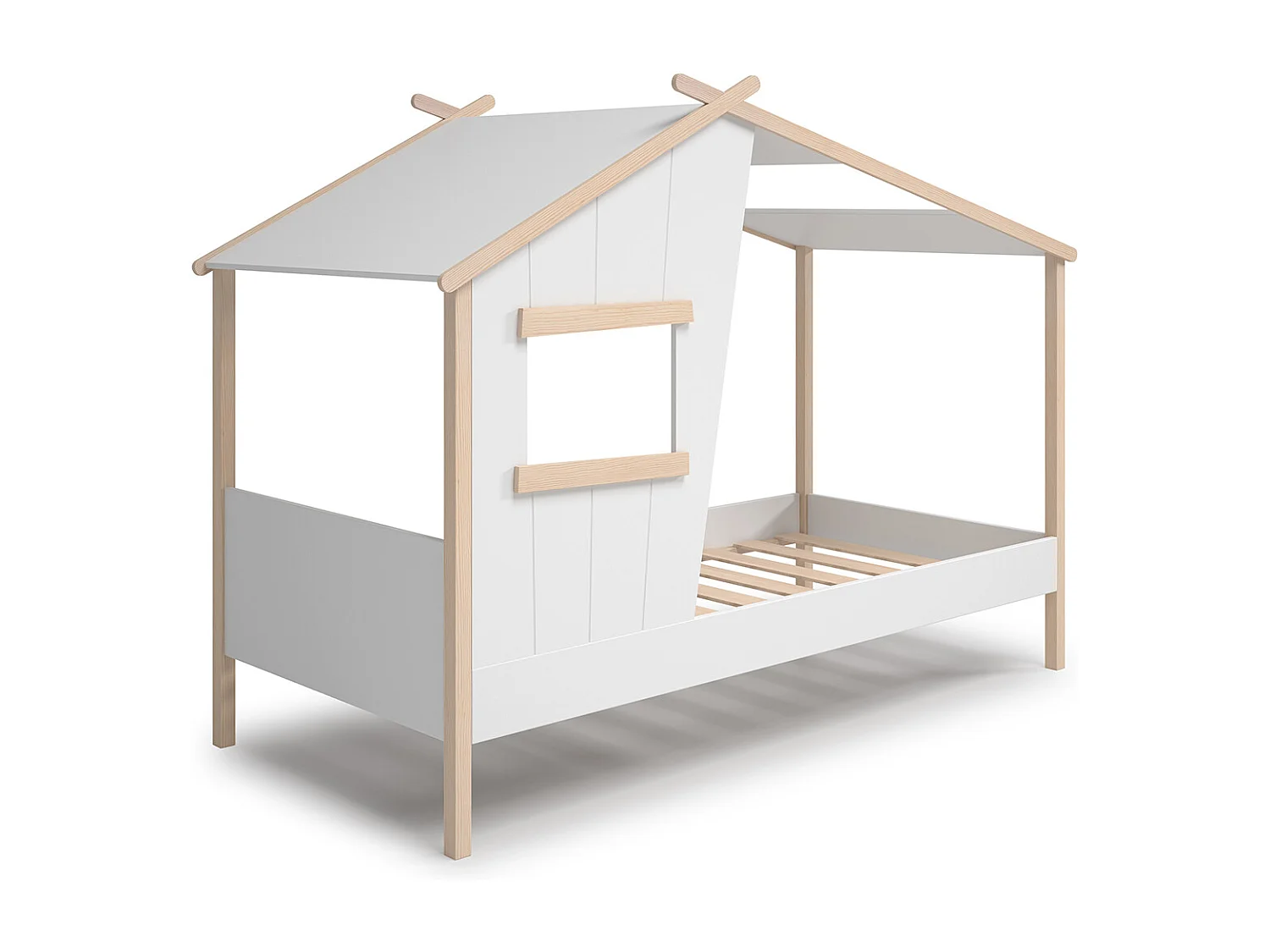 Lit cabane pour enfant en bois coloris blanc, couchage 90 x 190 cm - Longueur 215 x Profondeur 103 x Hauteur 158 cm