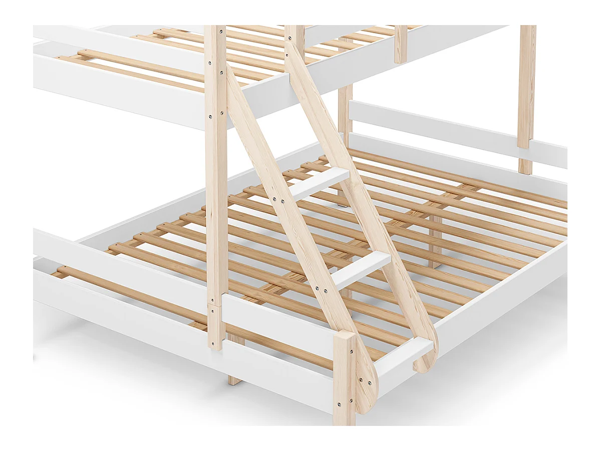 Lit superposé enfant en bois coloris blanc, couchage 90 x 190 cm - Longueur 202 x Profondeur 156 x Hauteur 142 cm
