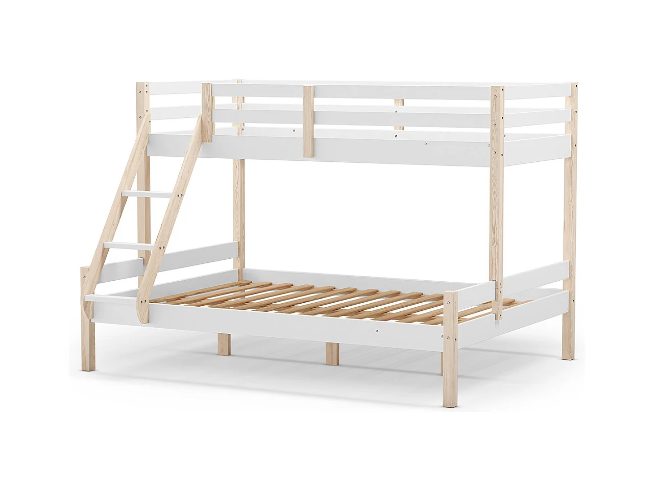 Lit superposé enfant en bois coloris blanc, couchage 90 x 190 cm - Longueur 202 x Profondeur 156 x Hauteur 142 cm