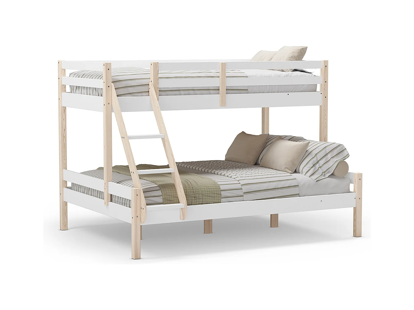 Lit superposé enfant en bois coloris blanc, couchage 90 x 190 cm - Longueur 202 x Profondeur 156 x Hauteur 142 cm