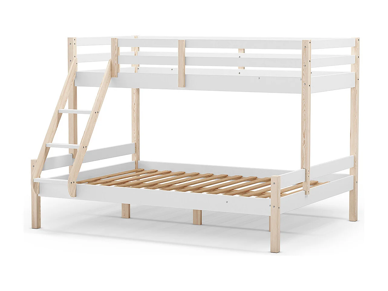 Lit superposé enfant en bois coloris blanc, couchage 90 x 190 cm - Longueur 202 x Profondeur 156 x Hauteur 142 cm