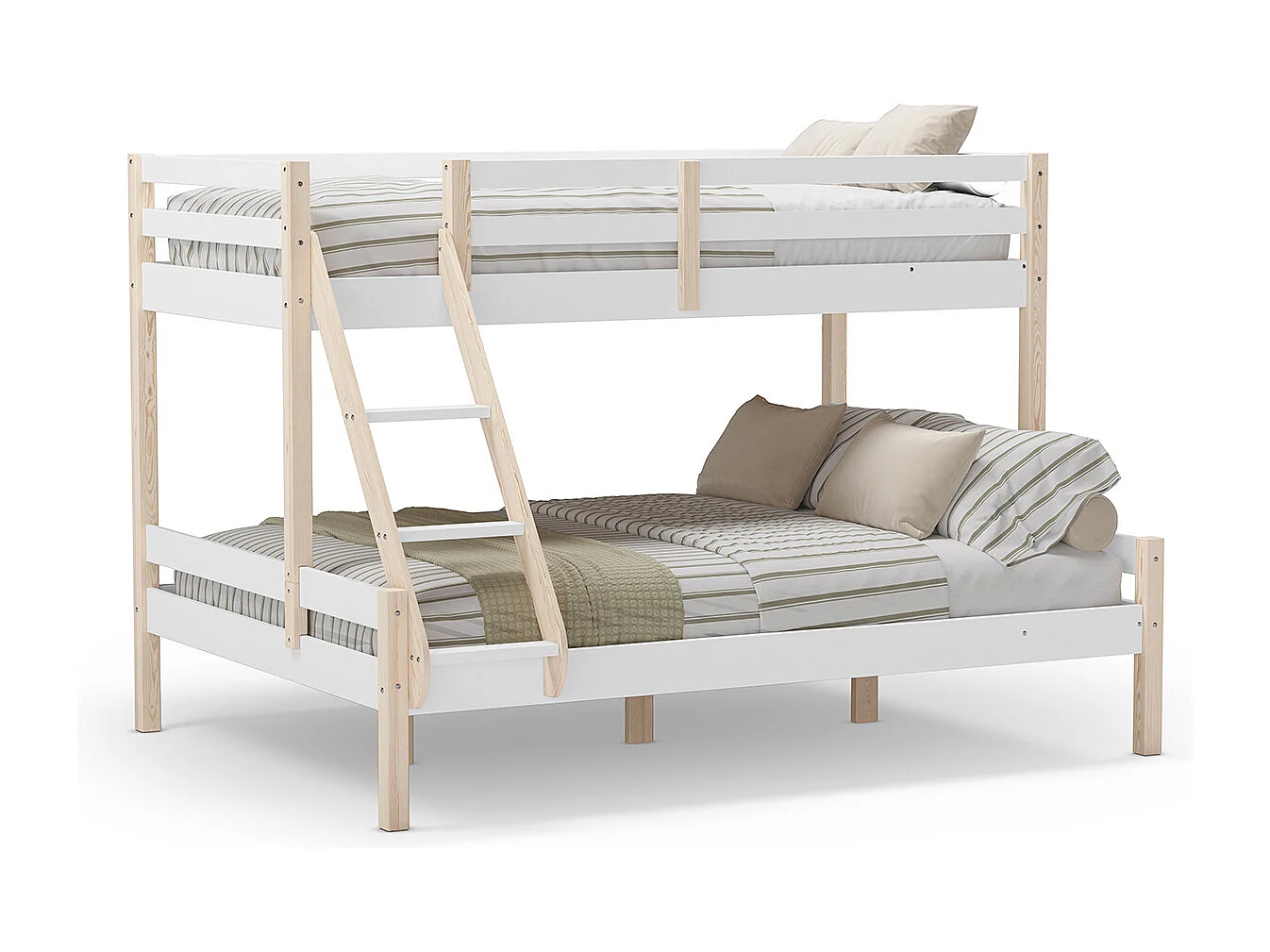 Lit superposé enfant en bois coloris blanc, couchage 90 x 190 cm - Longueur 202 x Profondeur 156 x Hauteur 142 cm