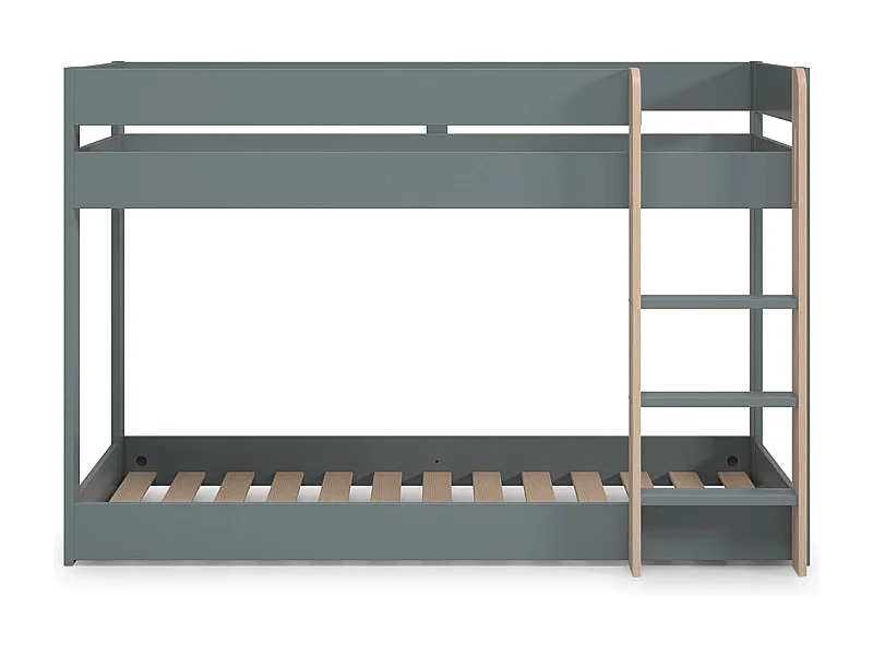 Lit superposé enfant en bois coloris Vert kaki, blanc ciré, couchage 90 x 190 cm - Longueur 197 x Profondeur 107 x Hauteur 131 cm