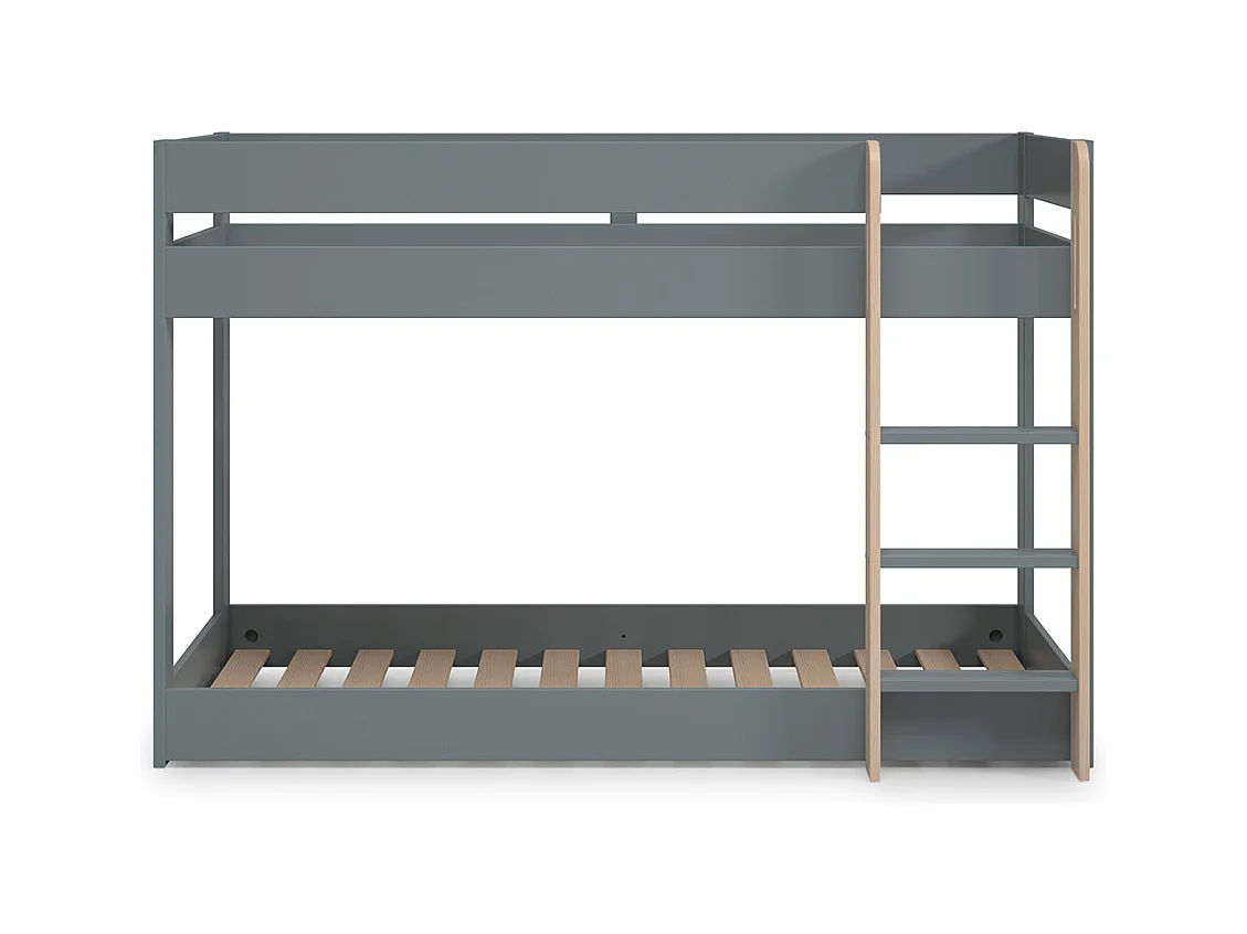 Lit superposé enfant en bois coloris Vert kaki, blanc ciré, couchage 90 x 190 cm - Longueur 197 x Profondeur 107 x Hauteur 131 cm