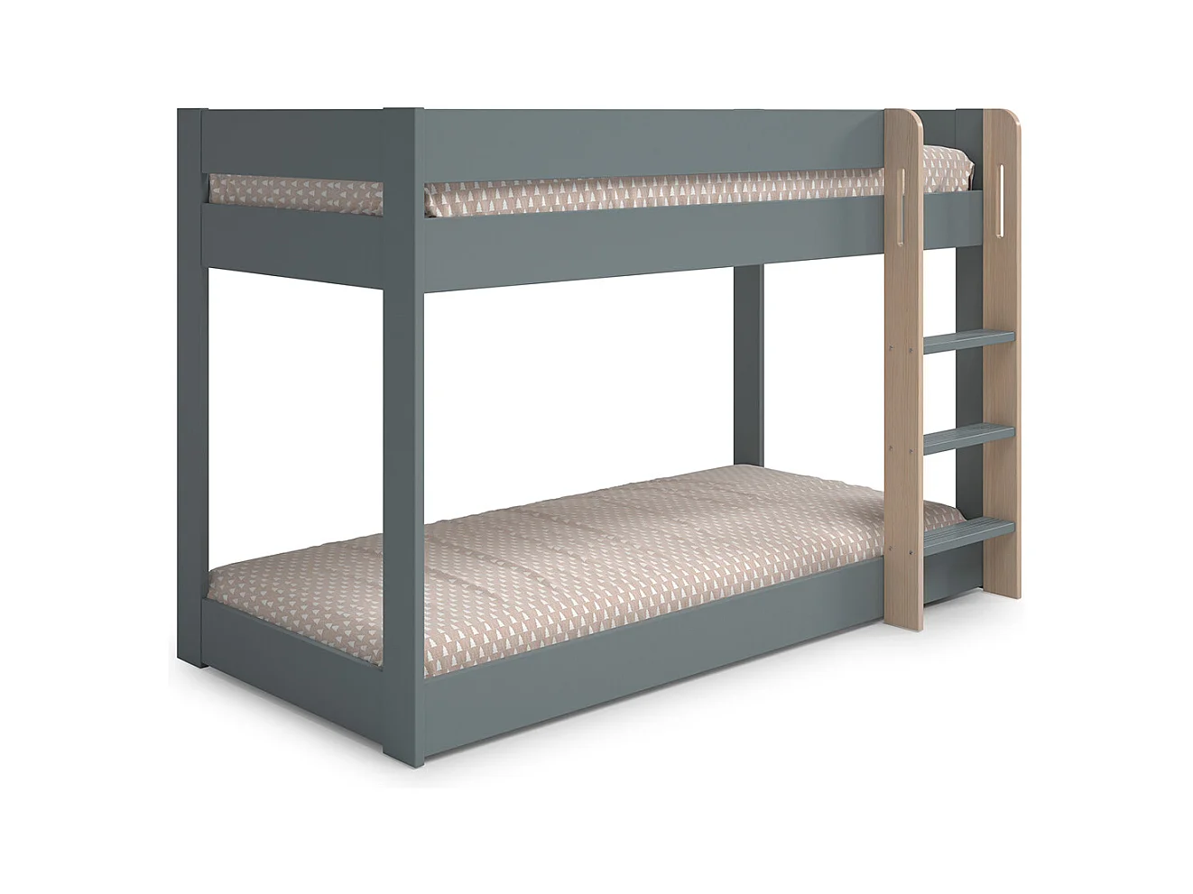 Lit superposé enfant en bois coloris Vert kaki, blanc ciré, couchage 90 x 190 cm - Longueur 197 x Profondeur 107 x Hauteur 131 cm