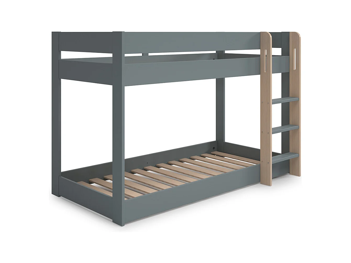 Lit superposé enfant en bois coloris Vert kaki, blanc ciré, couchage 90 x 190 cm - Longueur 197 x Profondeur 107 x Hauteur 131 cm