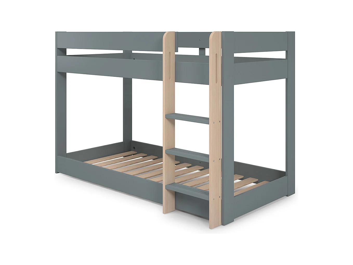 Lit superposé enfant en bois coloris Vert kaki, blanc ciré, couchage 90 x 190 cm - Longueur 197 x Profondeur 107 x Hauteur 131 cm