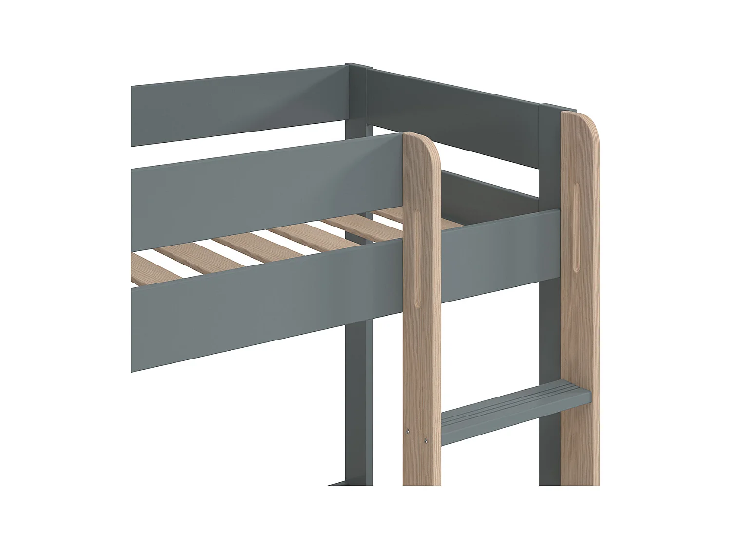 Lit superposé enfant en bois coloris Vert kaki, blanc ciré, couchage 90 x 190 cm - Longueur 197 x Profondeur 107 x Hauteur 131 cm