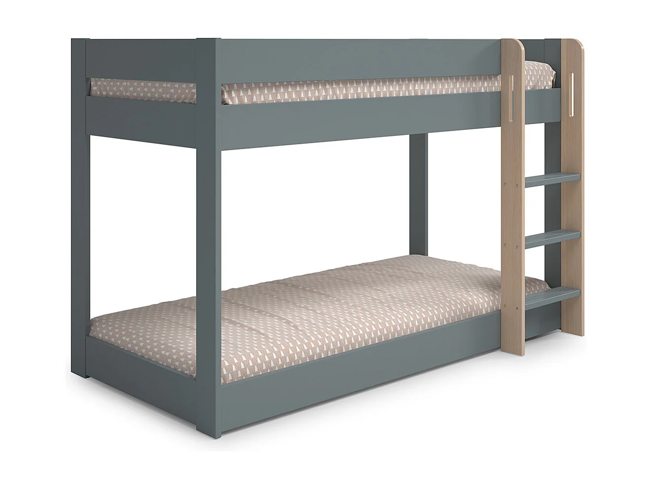 Lit superposé enfant en bois coloris Vert kaki, blanc ciré, couchage 90 x 190 cm - Longueur 197 x Profondeur 107 x Hauteur 131 cm