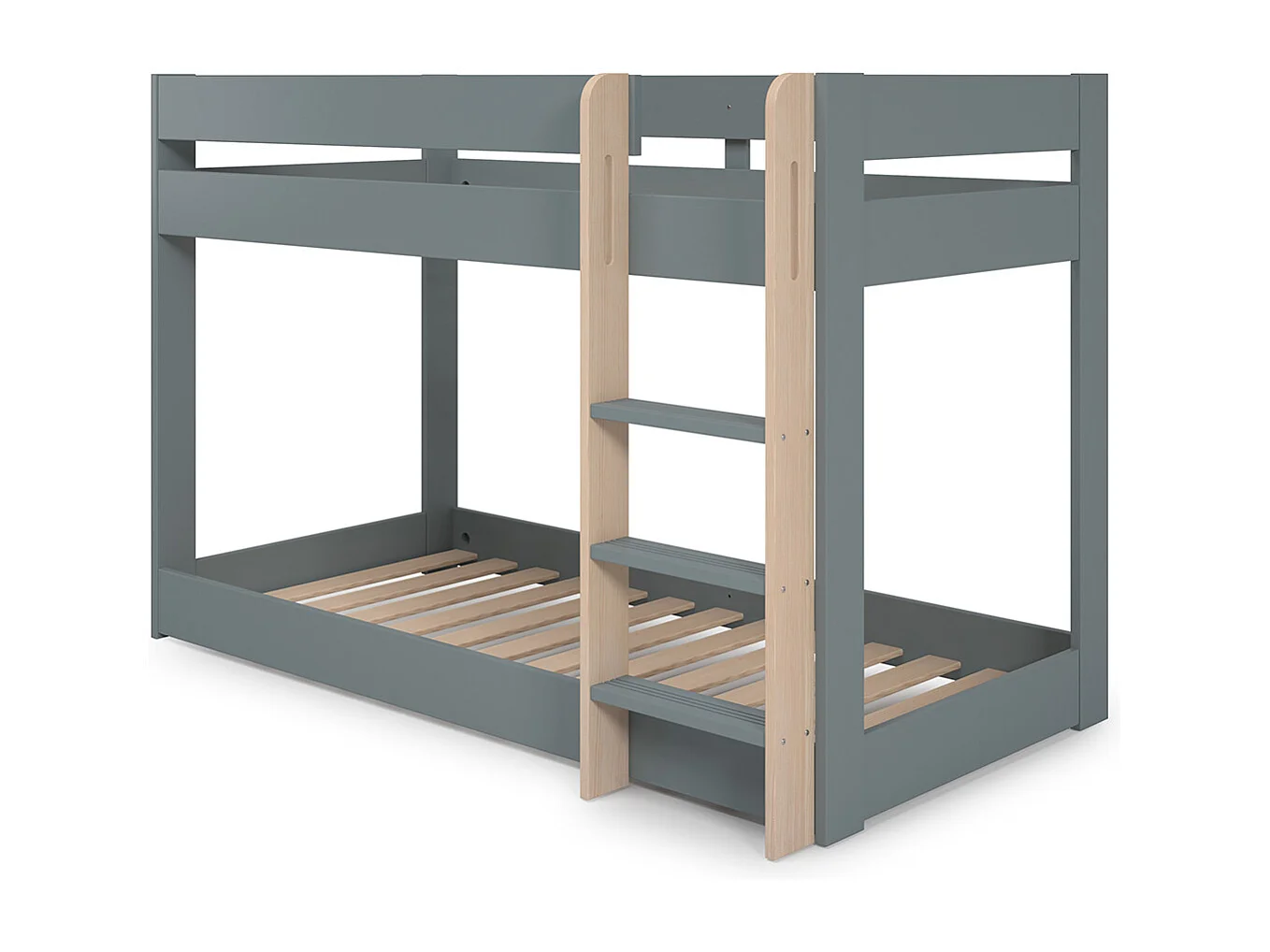 Lit superposé enfant en bois coloris Vert kaki, blanc ciré, couchage 90 x 190 cm - Longueur 197 x Profondeur 107 x Hauteur 131 cm