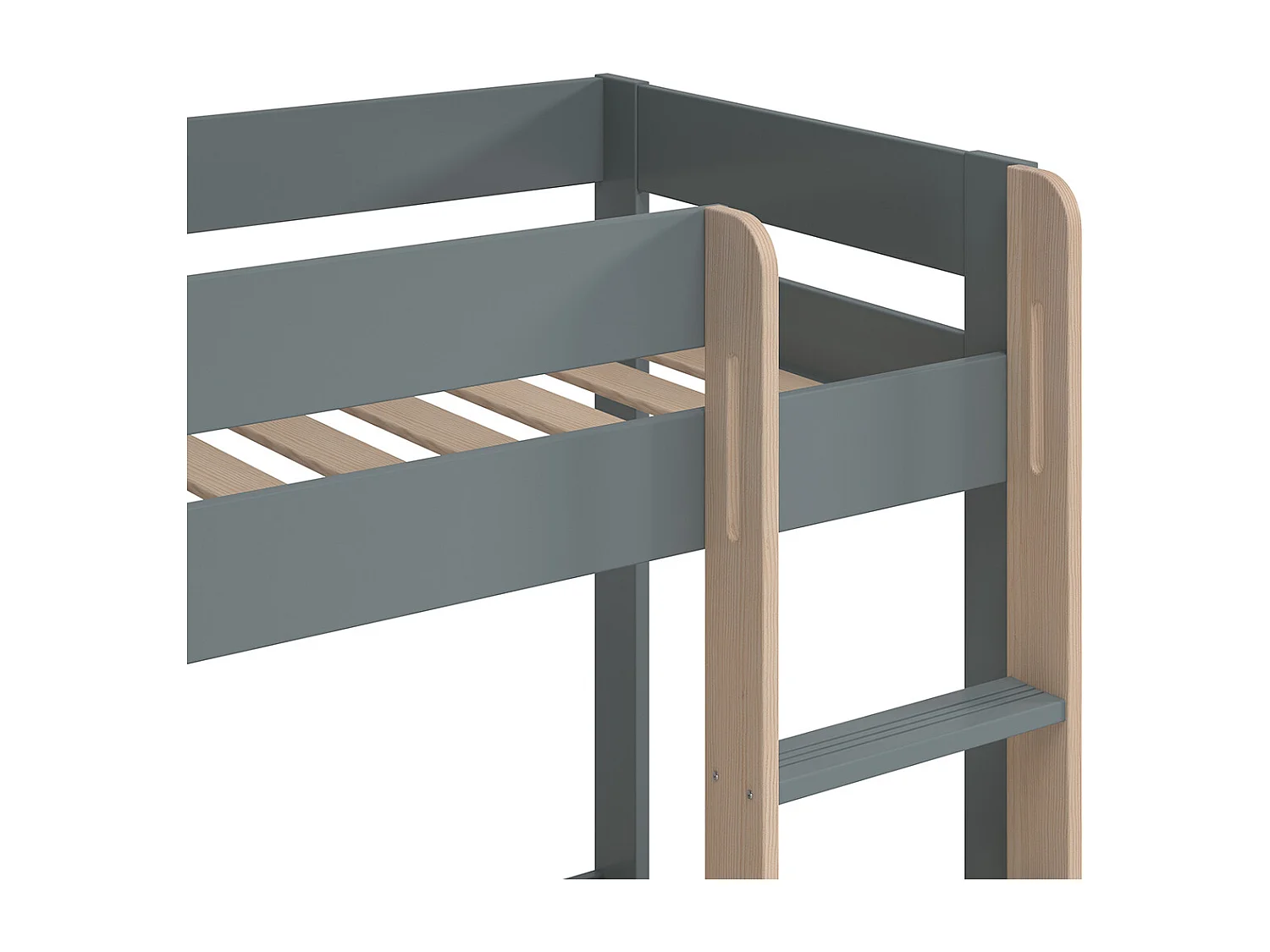 Lit superposé enfant en bois coloris Vert kaki, blanc ciré, couchage 90 x 190 cm - Longueur 197 x Profondeur 107 x Hauteur 131 cm