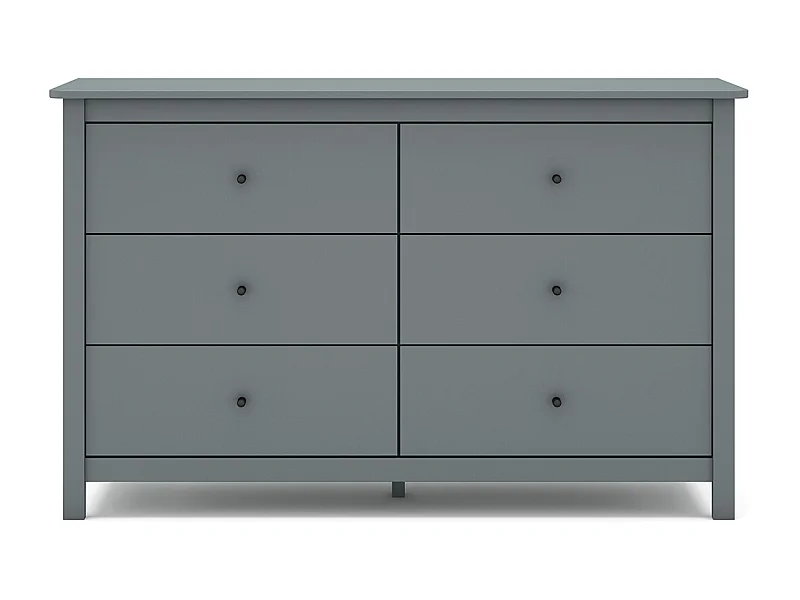 Commode, meuble de rangement en pin avec 6 tiroirs coloris Vert kaki - Longueur 130 x Profondeur 45 x Hauteur 80 cm