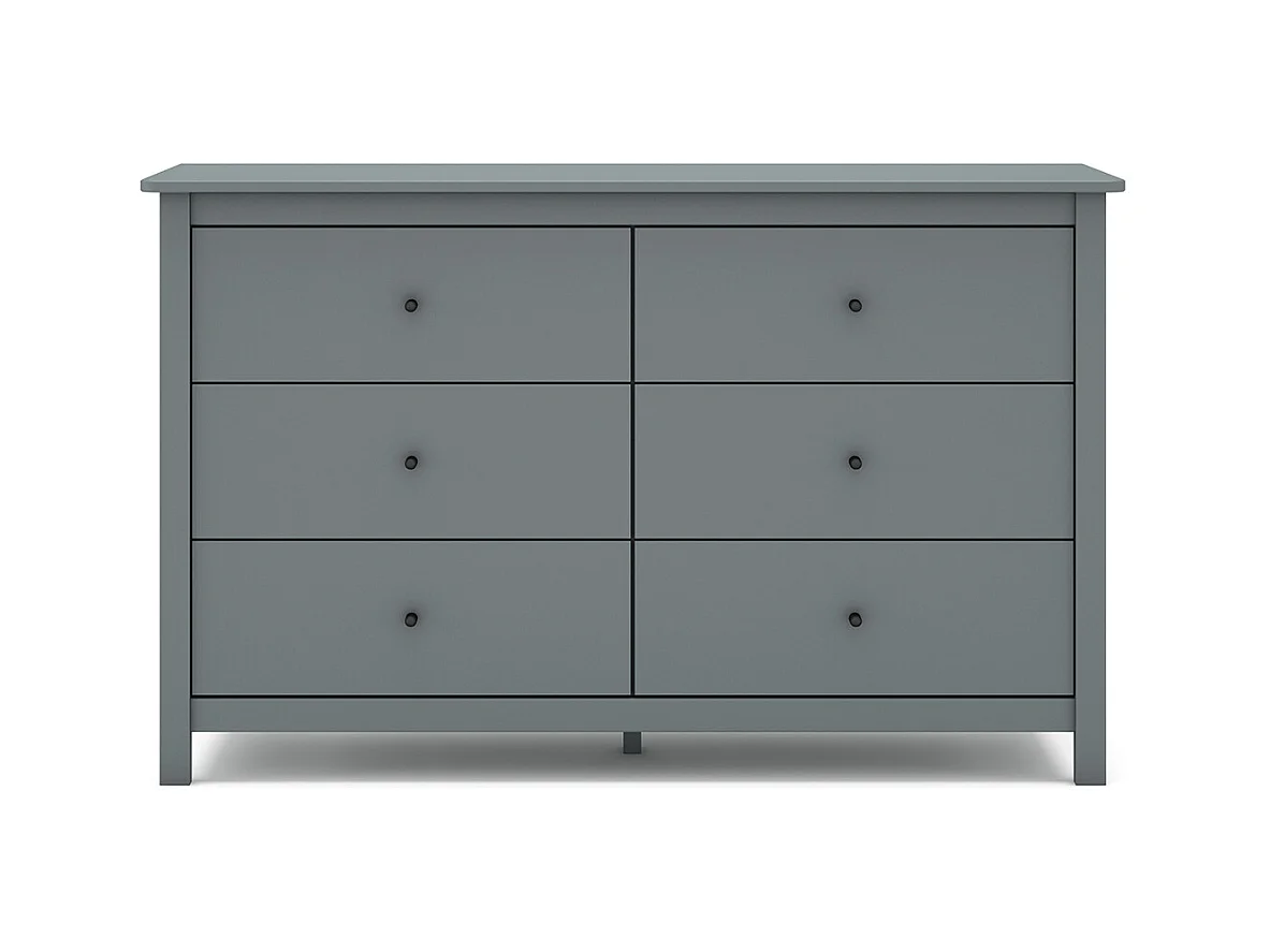 Commode, meuble de rangement en pin avec 6 tiroirs coloris Vert kaki - Longueur 130 x Profondeur 45 x Hauteur 80 cm