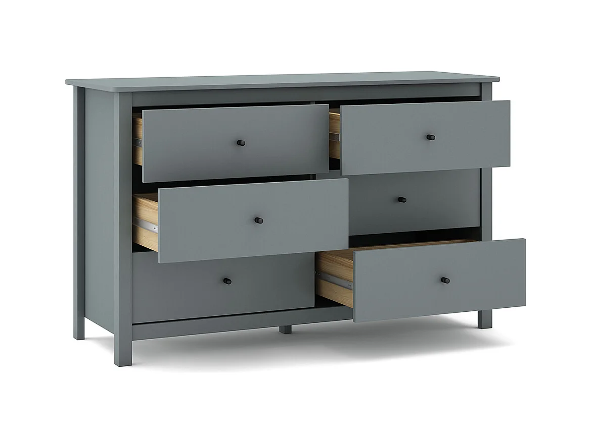 Commode, meuble de rangement en pin avec 6 tiroirs coloris Vert kaki - Longueur 130 x Profondeur 45 x Hauteur 80 cm