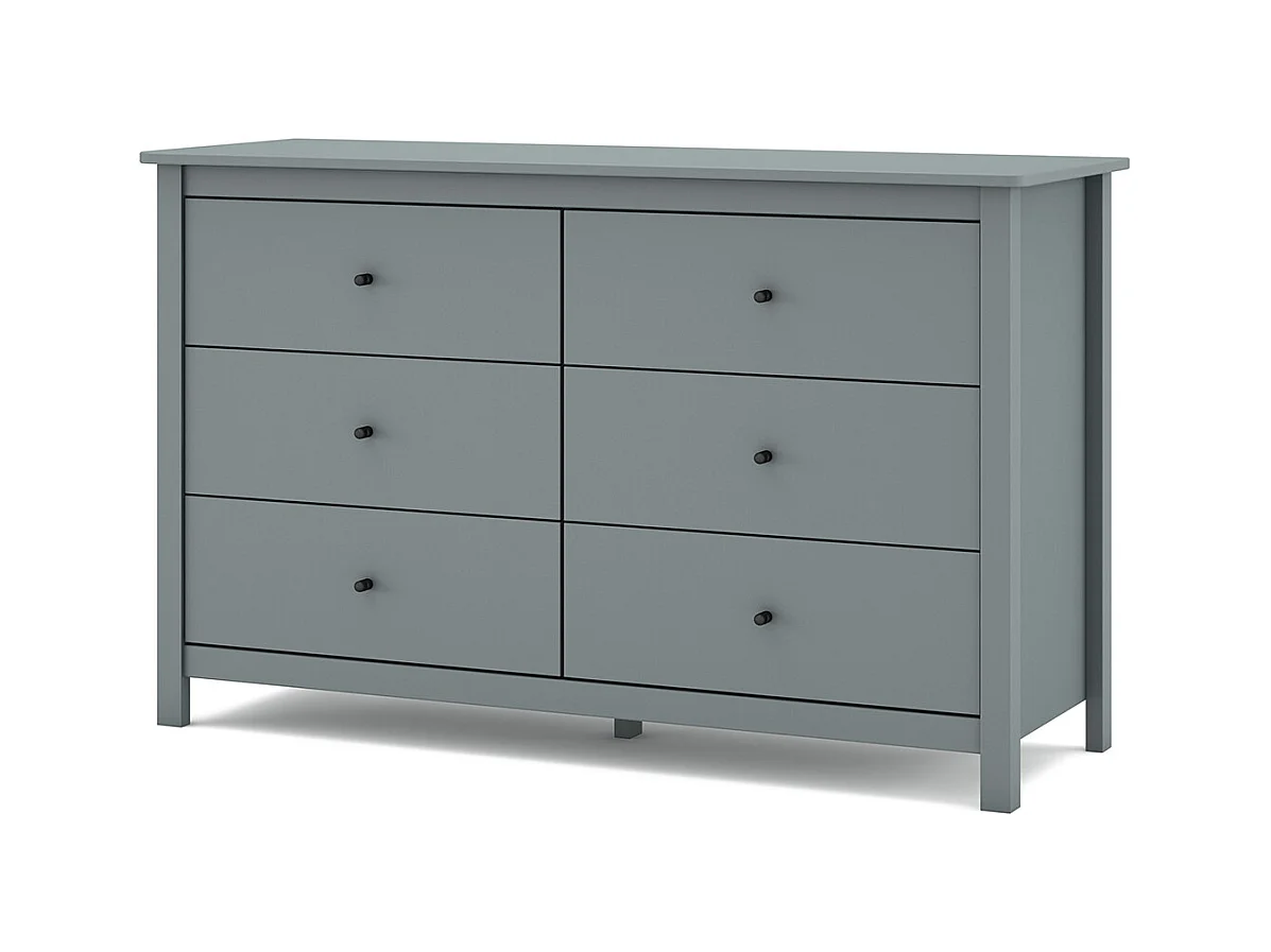 Commode, meuble de rangement en pin avec 6 tiroirs coloris Vert kaki - Longueur 130 x Profondeur 45 x Hauteur 80 cm