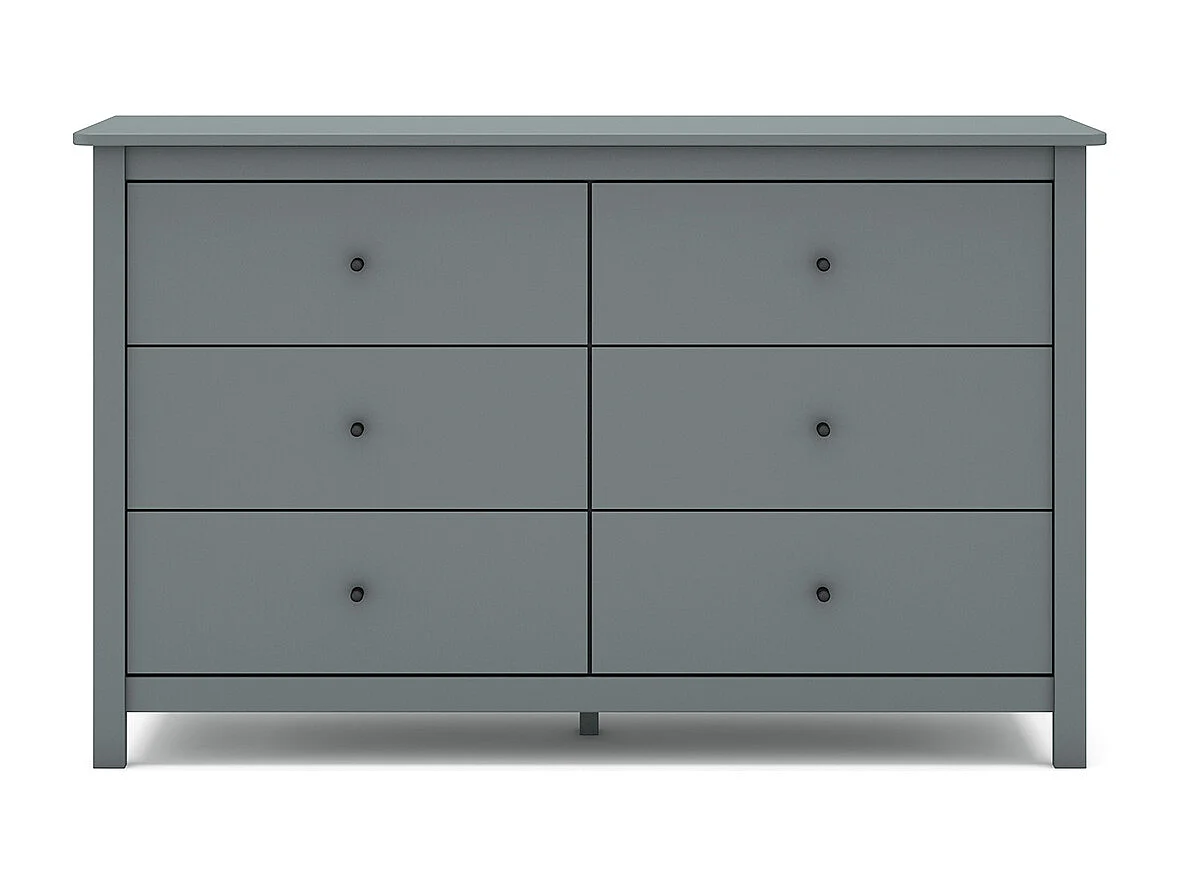 Commode, meuble de rangement en pin avec 6 tiroirs coloris Vert kaki - Longueur 130 x Profondeur 45 x Hauteur 80 cm