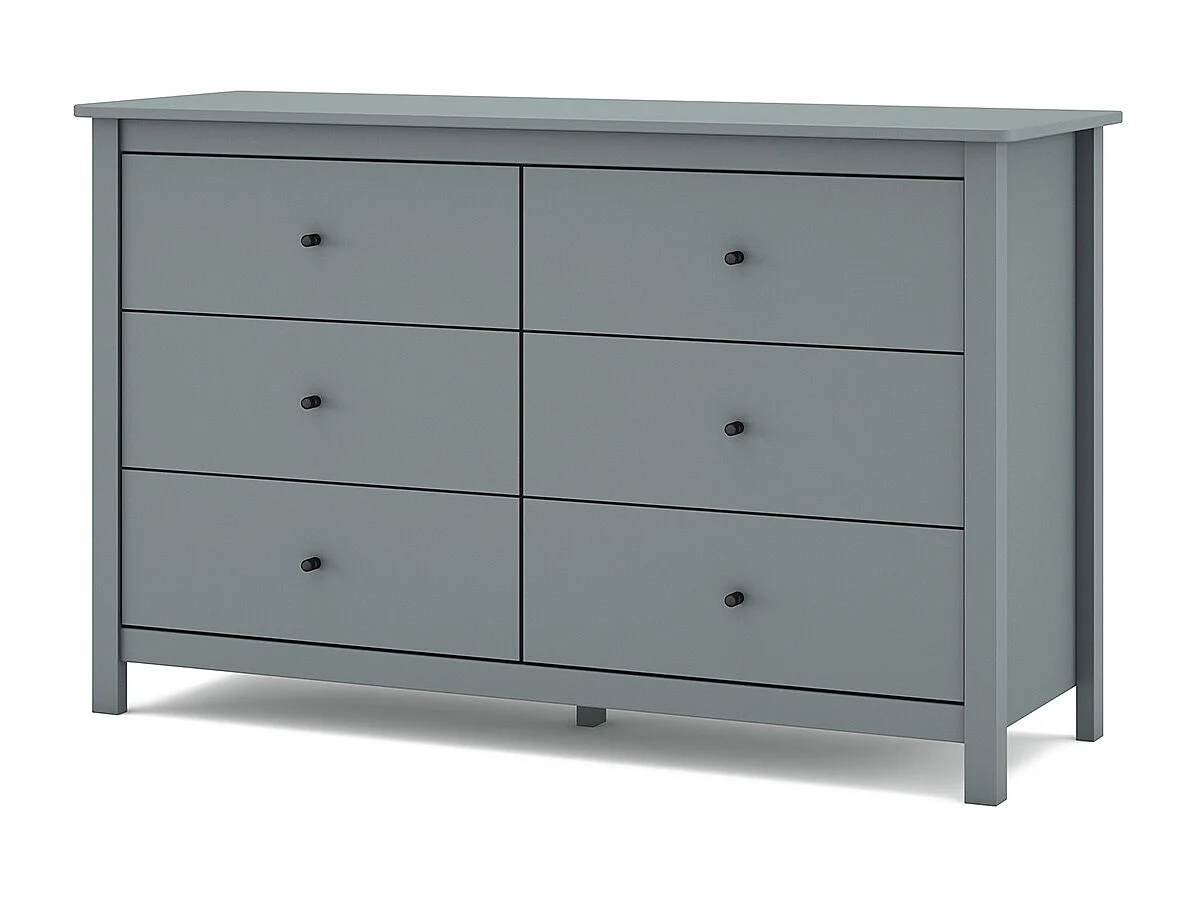 Commode, meuble de rangement en pin avec 6 tiroirs coloris Vert kaki - Longueur 130 x Profondeur 45 x Hauteur 80 cm