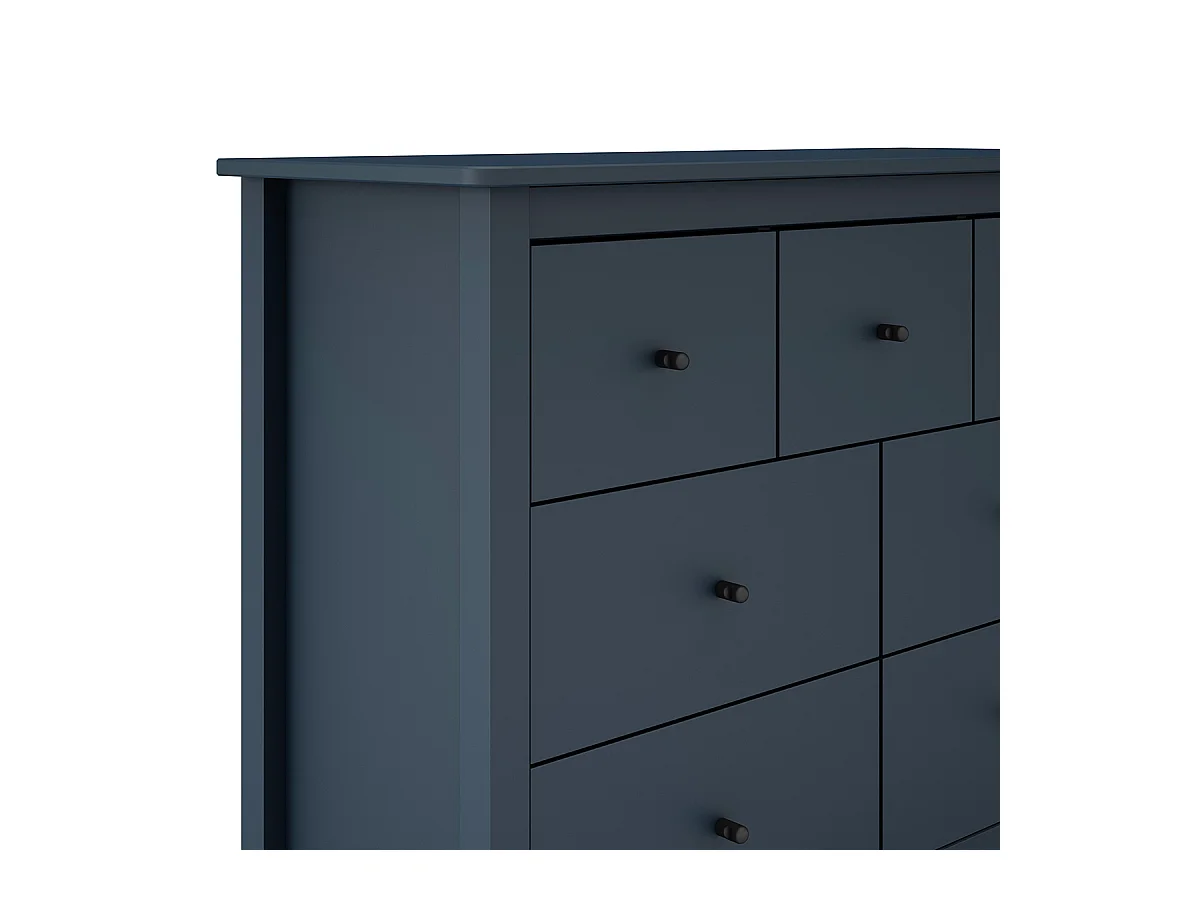 Commode, meuble de rangement en pin avec 7 tiroirs coloris bleu marine - Longueur 110 x Profondeur 40 x Hauteur 80 cm
