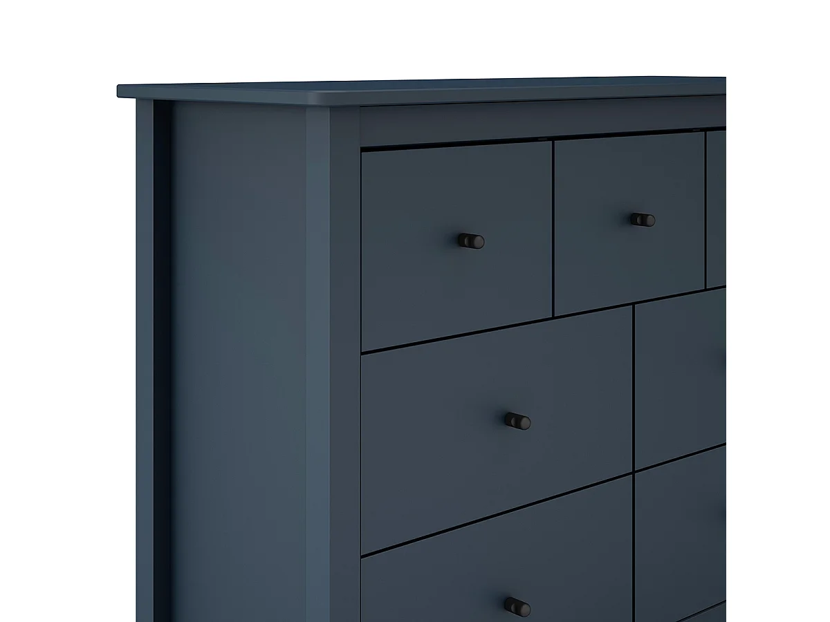 Commode, meuble de rangement en pin avec 7 tiroirs coloris bleu marine - Longueur 110 x Profondeur 40 x Hauteur 80 cm