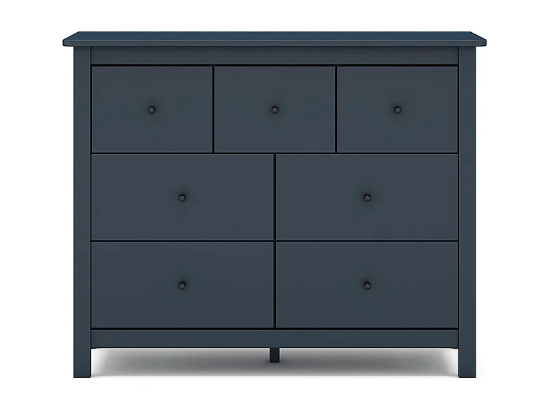 Commode, meuble de rangement en pin avec 7 tiroirs coloris bleu marine - Longueur 110 x Profondeur 40 x Hauteur 80 cm
