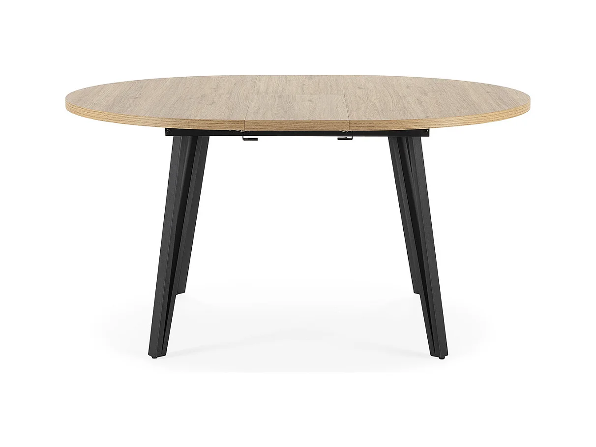 Table à manger table de repas extensible ronde aspect bois coloris naturel avec pieds en métal noir - Longueur 120-150 x Profondeur 120 x Hauteur 77 cm