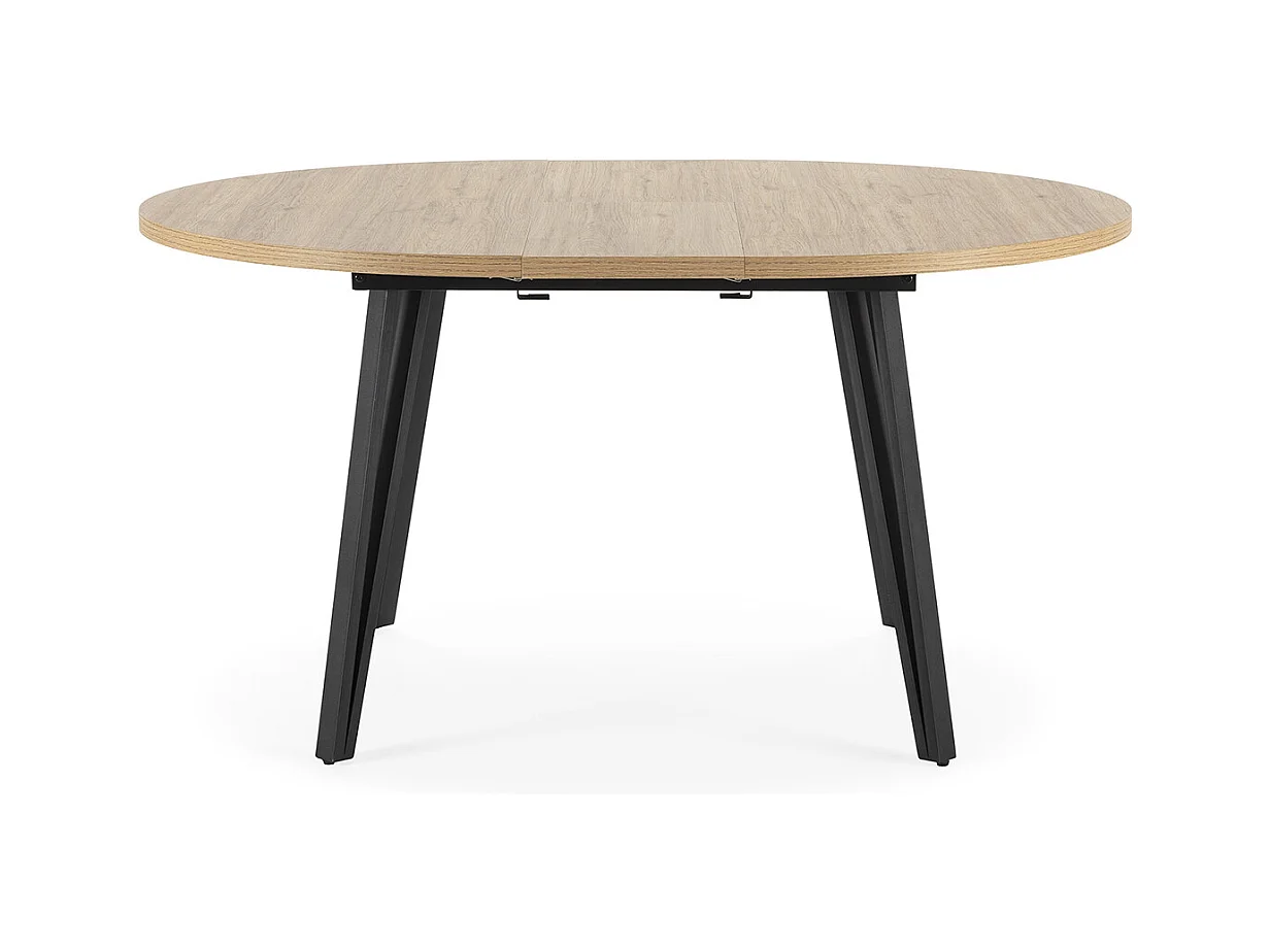 Table à manger table de repas extensible ronde aspect bois coloris naturel avec pieds en métal noir - Longueur 120-150 x Profondeur 120 x Hauteur 77 cm