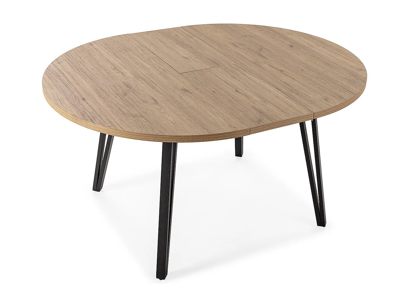 Table à manger table de repas extensible ronde aspect bois coloris naturel avec pieds en métal noir - Longueur 120-150 x Profondeur 120 x Hauteur 77 cm