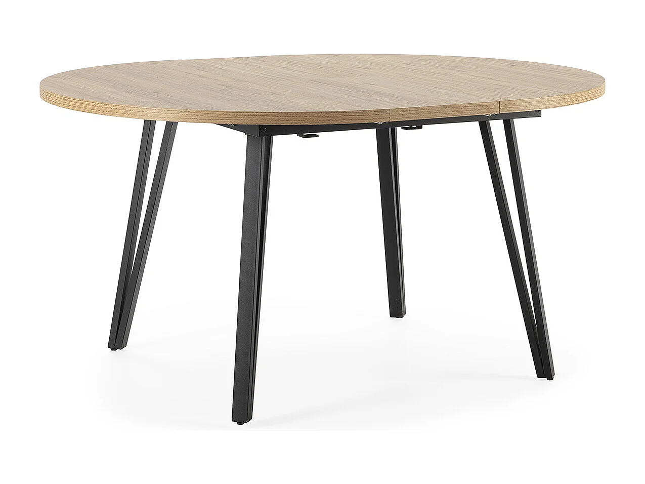 Table à manger table de repas extensible ronde aspect bois coloris naturel avec pieds en métal noir - Longueur 120-150 x Profondeur 120 x Hauteur 77 cm