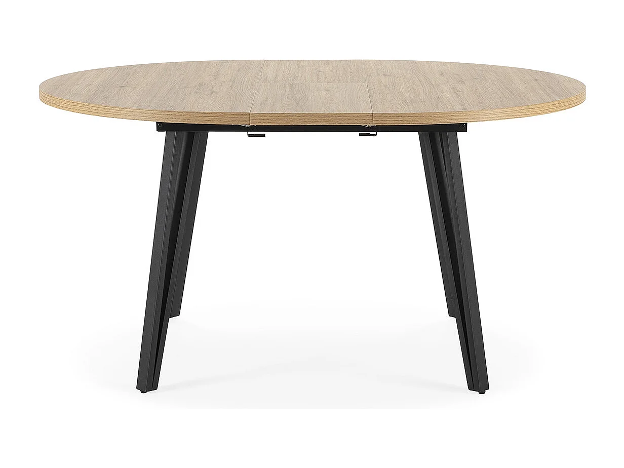 Table à manger table de repas extensible ronde aspect bois coloris naturel avec pieds en métal noir - Longueur 120-150 x Profondeur 120 x Hauteur 77 cm