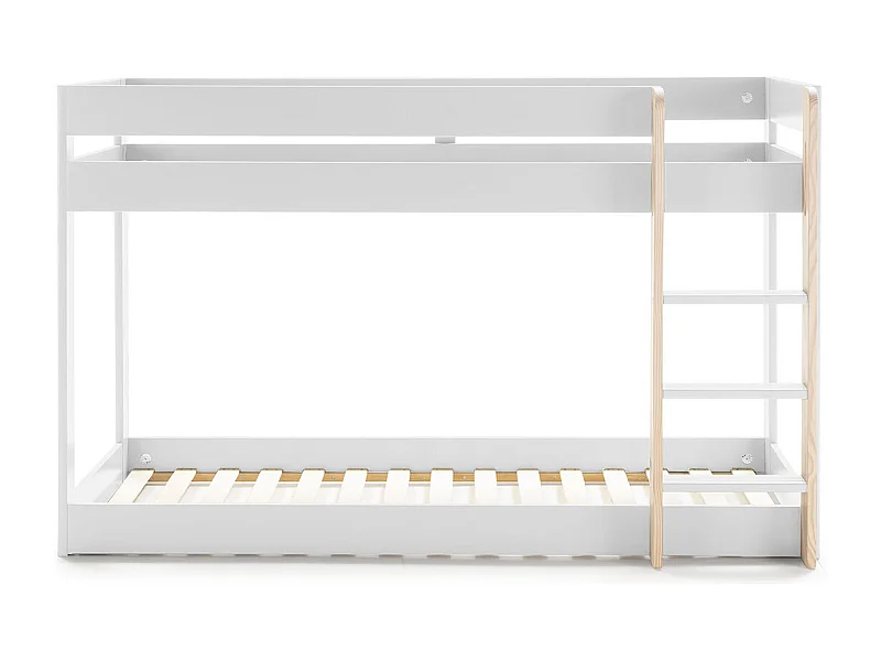 Lit superposé enfant en bois coloris blanc ciré, couchage 90 x 190 cm - Longueur 197 x Profondeur 107 x Hauteur 131 cm