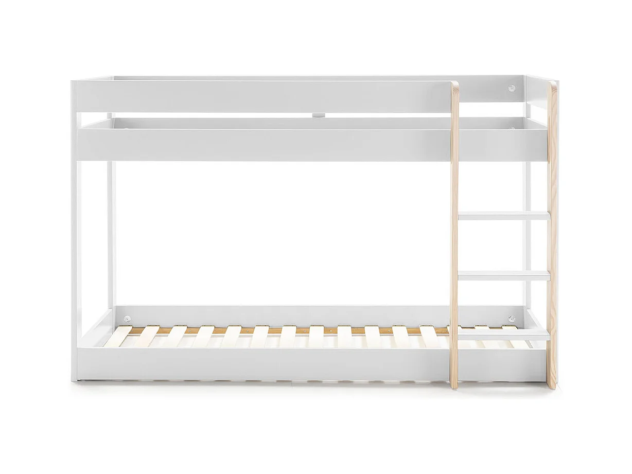 Lit superposé enfant en bois coloris blanc ciré, couchage 90 x 190 cm - Longueur 197 x Profondeur 107 x Hauteur 131 cm