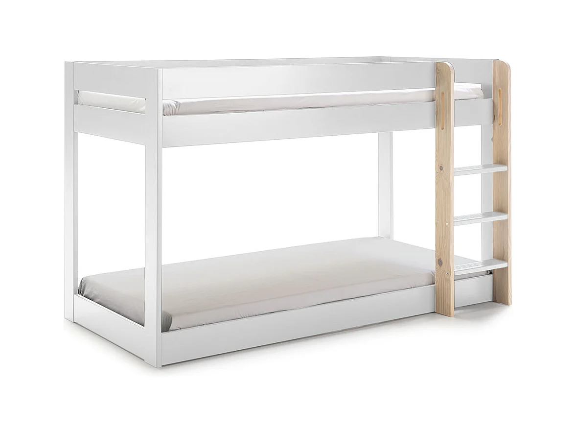 Lit superposé enfant en bois coloris blanc ciré, couchage 90 x 190 cm - Longueur 197 x Profondeur 107 x Hauteur 131 cm