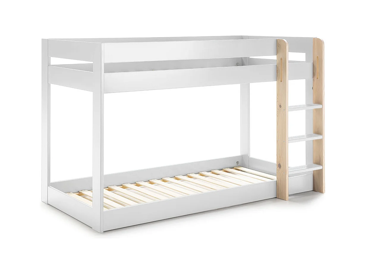 Lit superposé enfant en bois coloris blanc ciré, couchage 90 x 190 cm - Longueur 197 x Profondeur 107 x Hauteur 131 cm