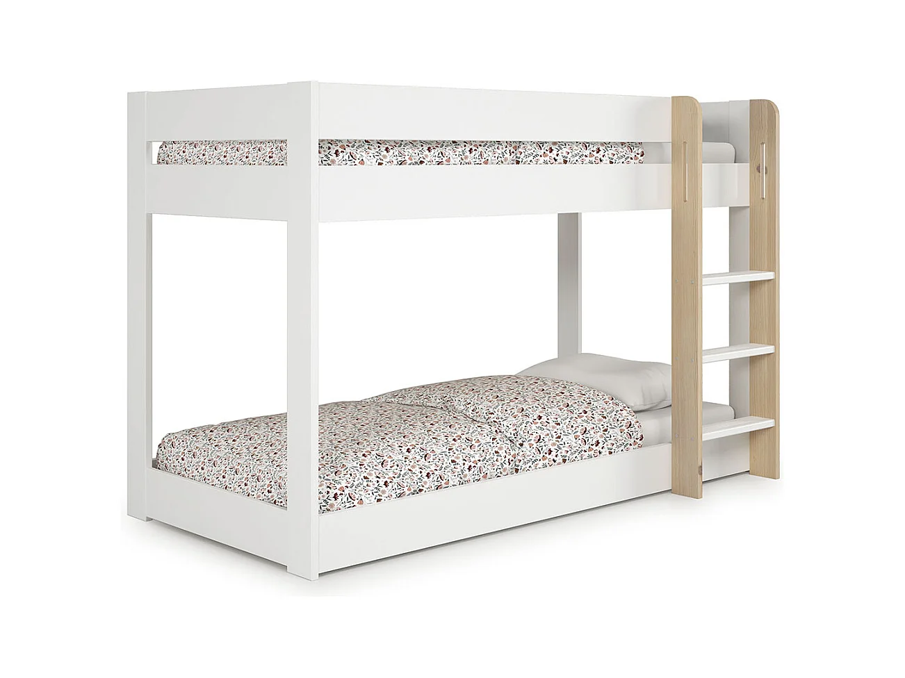 Lit superposé enfant en bois coloris blanc ciré, couchage 90 x 190 cm - Longueur 197 x Profondeur 107 x Hauteur 131 cm