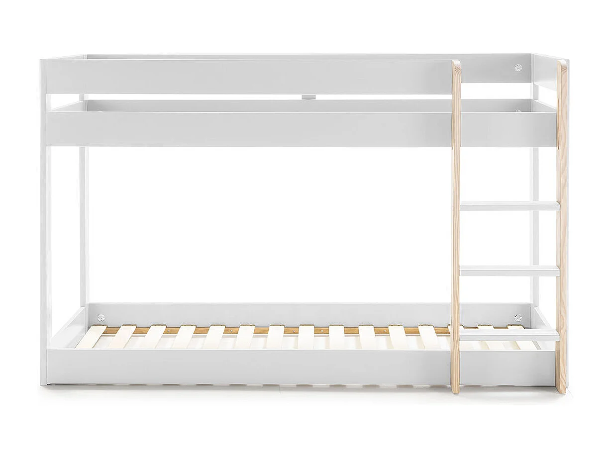 Lit superposé enfant en bois coloris blanc ciré, couchage 90 x 190 cm - Longueur 197 x Profondeur 107 x Hauteur 131 cm